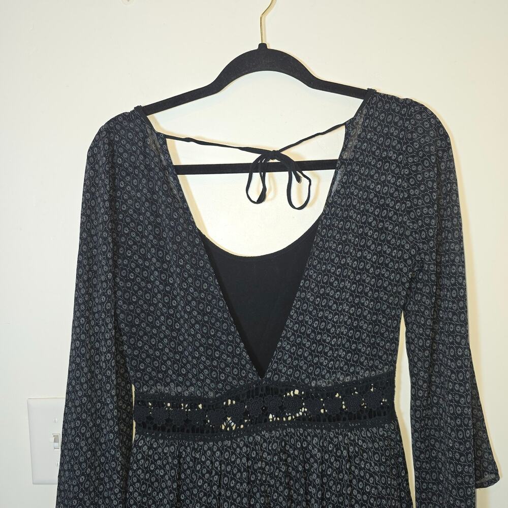 Hollister Y2K Womens Skater Boho Mini Dress Sz S Floral Paisley Flare Sleeve - Picture 7 of 10